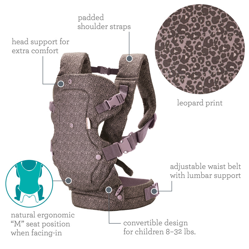 Infantino Flip Advanced 4-in-1 Convertible Baby Carrier Leopard Print l For Sale at Baby City