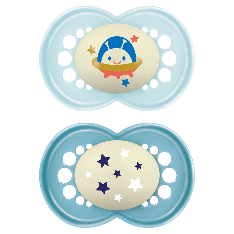 MAM Night Soother Blue Astro 16m+ 2Pk at Baby City