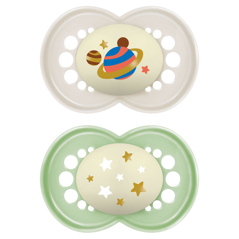 MAM Night Soother Unisex Astro 6m+ 2Pk at Baby City
