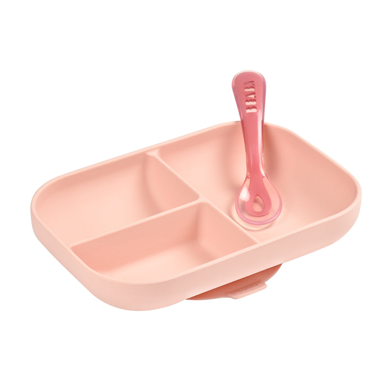 Béaba Silicone Suction Compartment Plate Pink at Baby City