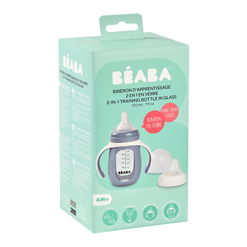 Béaba 2 In1 Glass Learning Bottle With Silicone Cover Blue 210ml at Baby City's Shop