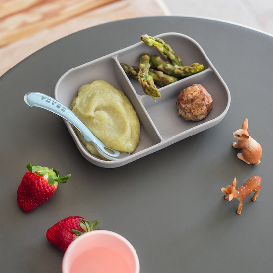 Béaba Silicone Suction Compartment Plate Grey at Baby City's Shop