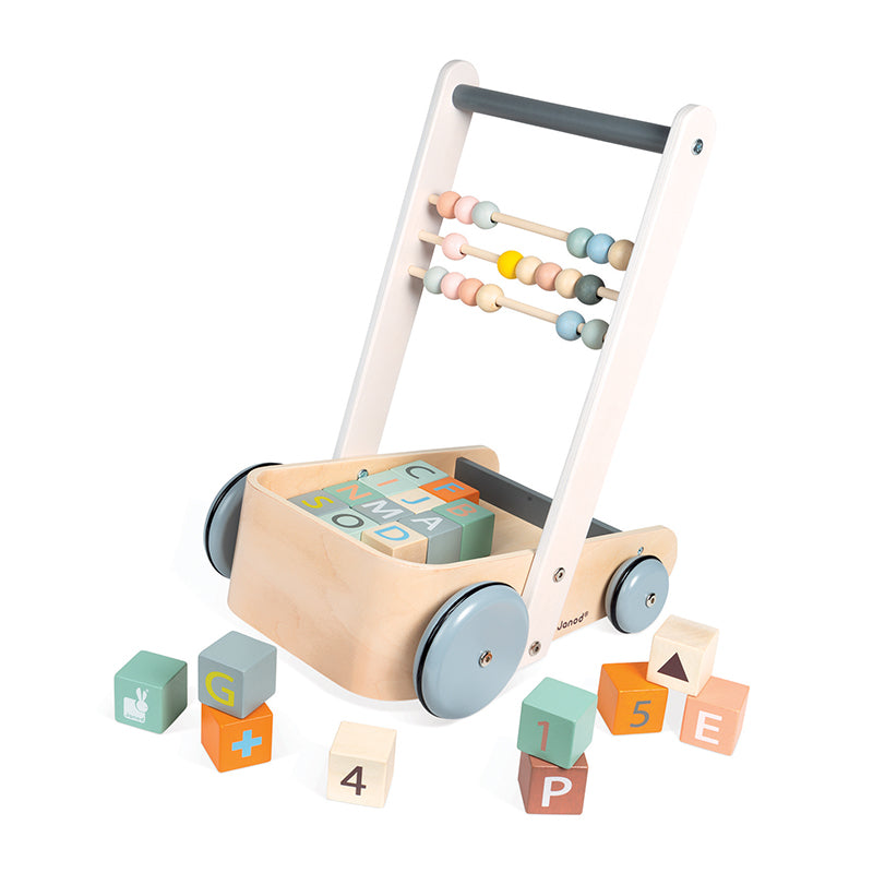 Janod Sweet Cocoon Cart with ABC blocks l Baby City UK Retailer