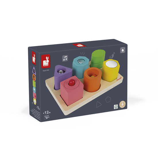 Janod I Wood Shapes & Sounds 6-Block Puzzle l Available at Baby City
