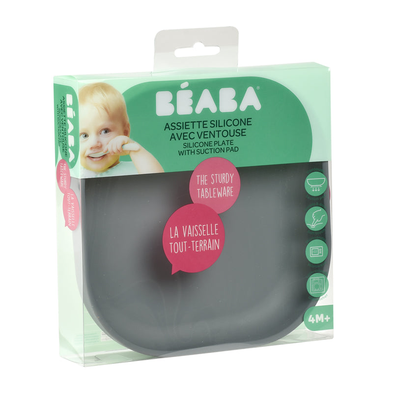 Béaba Silicone Suction Plate Mineral Grey l For Sale at Baby City