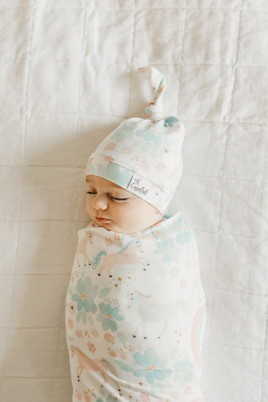 Copper Pearl Top Knot Hat Whimsy 0-4m l Baby City UK Stockist