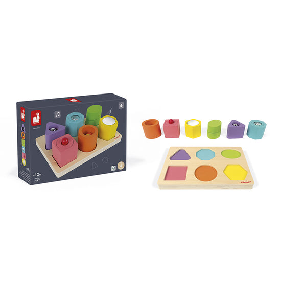 Janod I Wood Shapes & Sounds 6-Block Puzzle l For Sale at Baby City