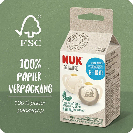 NUK For Nature Latex Soother 6-18m Grey 2Pk l For Sale at Baby City