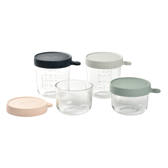 Béaba Glass Storage Jars Pink/Navy 4Pk l To Buy at Baby City