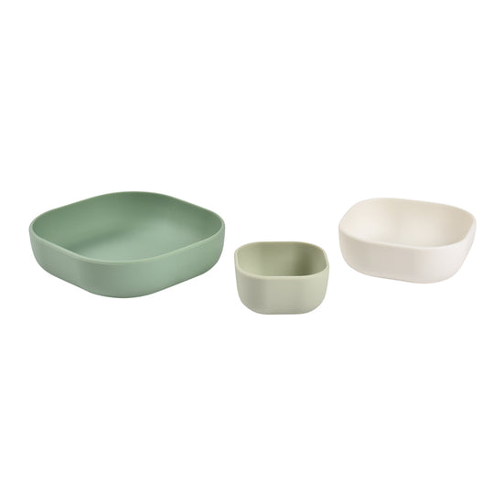 Béaba Set of 3 Silicone Bowls (Sage green/Cotton/Misty green) l To Buy at Baby City