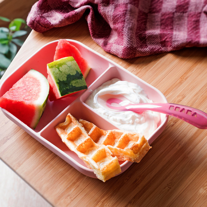 Béaba Silicone Suction Compartment Plate Pink l To Buy at Baby City
