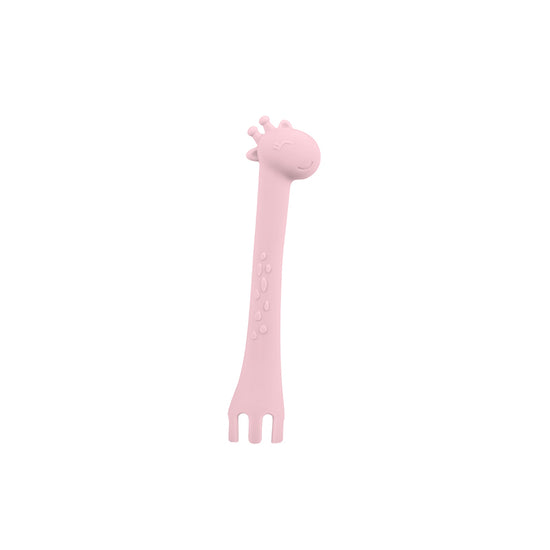 Kikka Boo Silicone Spoon With Fork Giraffe Pink l To Buy at Baby City