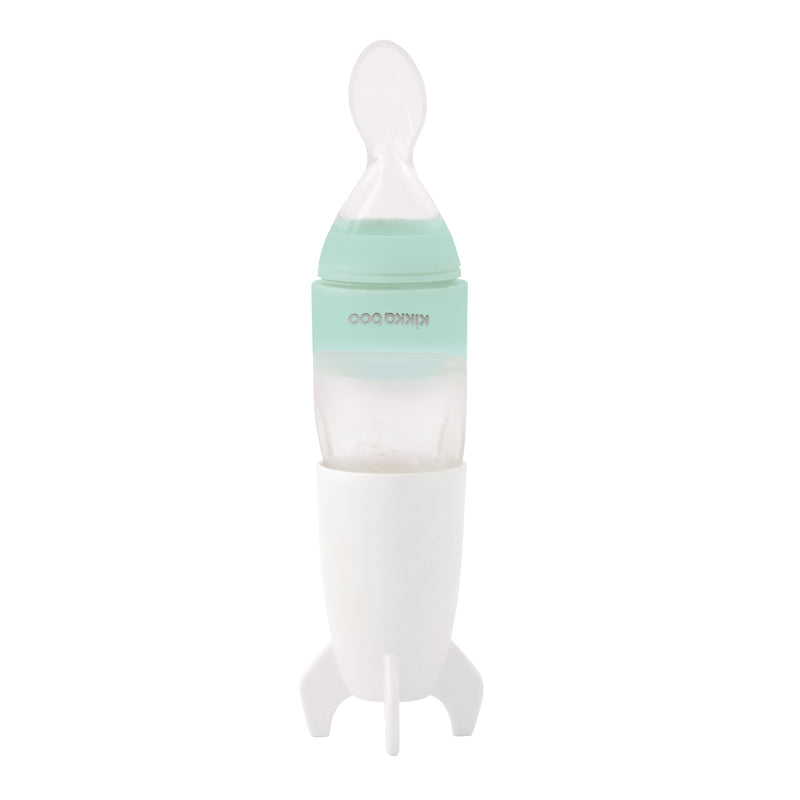 Kikka Boo Silicone Squeeze Bottle With Spoon Rocket Mint 90ml l Baby City UK Stockist