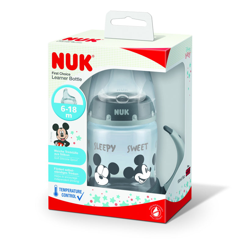 NUK First Choice Disney Learner Temperature Control Bottle Grey l To Buy at Baby City