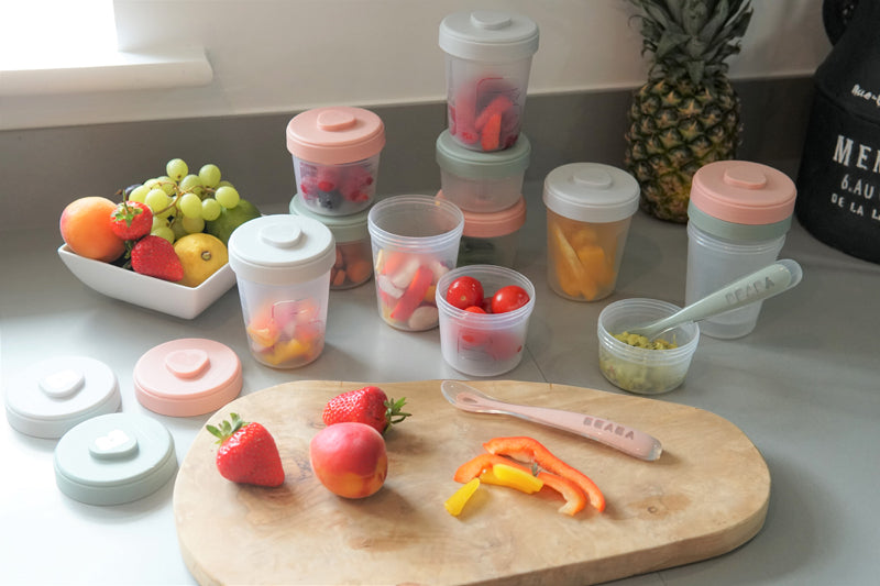 Béaba Baby Food Storage Clip Containers & Spoons Set Eucalyptus l Baby City UK Stockist