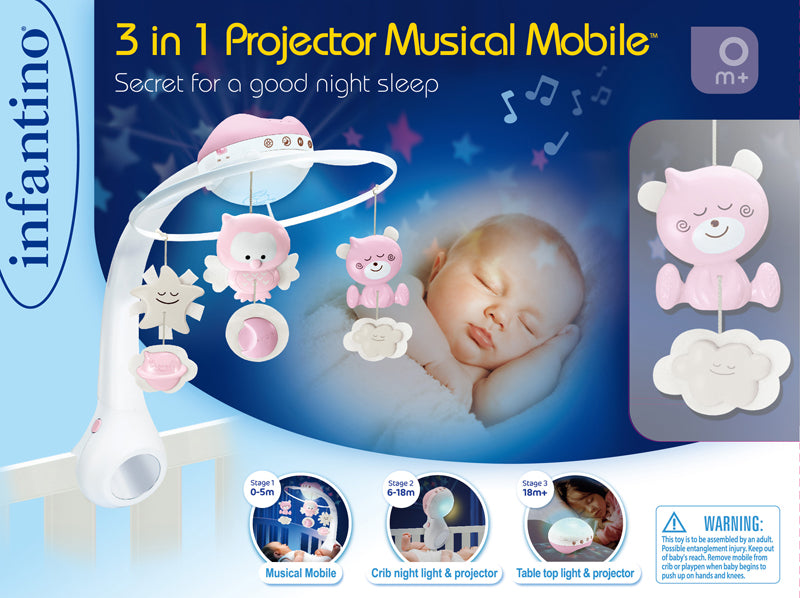 Infantino 3 in 1 Projector Musical Mobile Pink l Baby City UK Retailer
