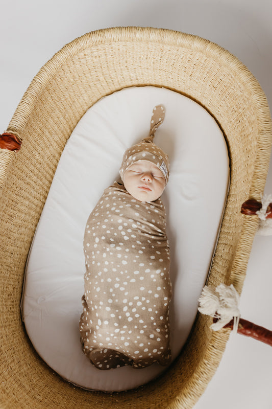 Copper Pearl Top Knot Hat Fawn 0-4m at The Baby City Store