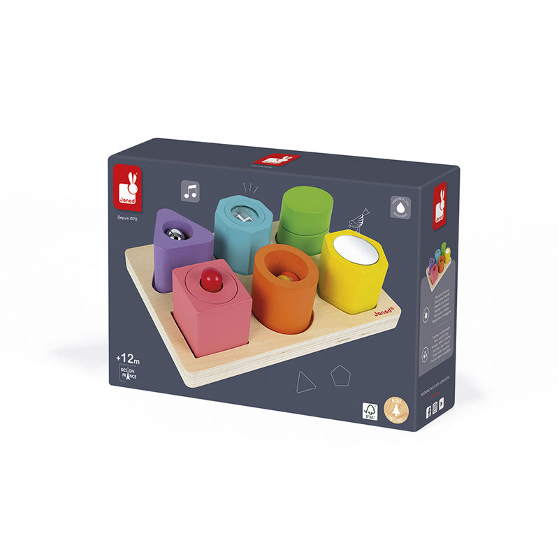 Janod I Wood Shapes & Sounds 6-Block Puzzle at The Baby City Store