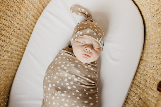 Copper Pearl Knitted Swaddle Blanket Fawn l Available at Baby City
