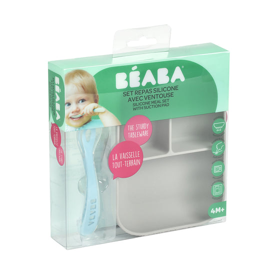 Béaba Silicone Suction Compartment Plate Grey at Vendor Baby City