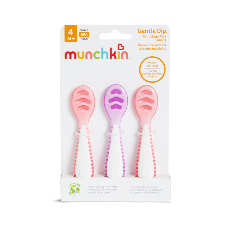 Munchkin Gentle Dip Multistage First Spoons Pink Purple 3Pk at Baby City's Shop