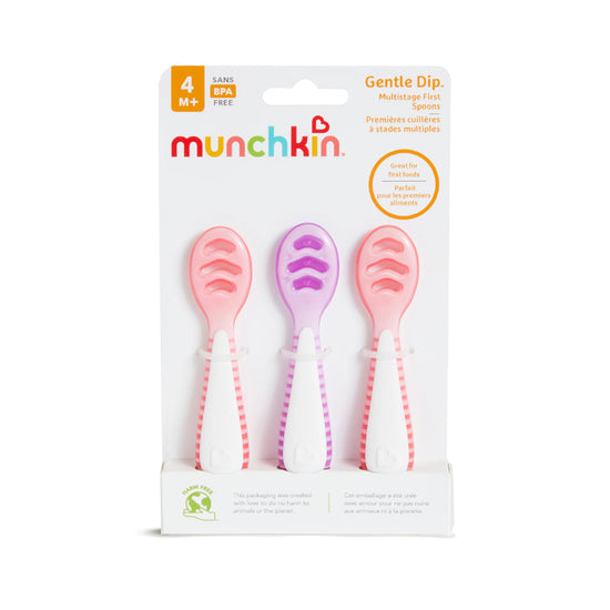Munchkin Gentle Dip Multistage First Spoons Pink Purple 3Pk at Baby City's Shop