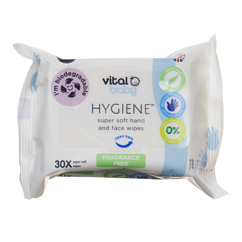 Vital Baby Hygiene Super Soft Hand & Face Wipes - Fragrance Free 30Pk l Available at Baby City