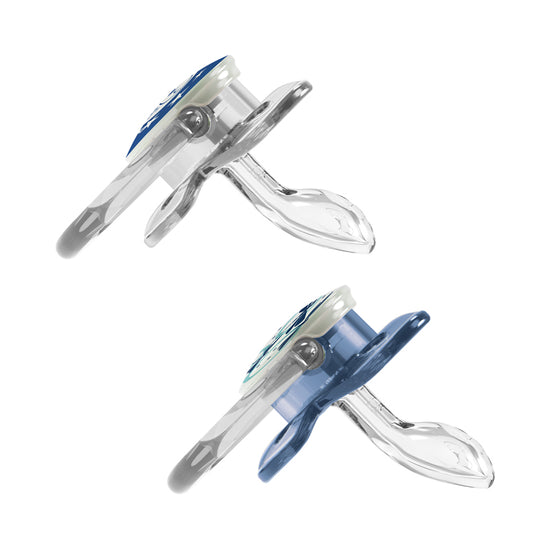 Load image into Gallery viewer, Dr Brown&amp;#39;s PreVent Glow In The Dark Butterfly Soothers Blue 0-6m 2Pk l To Buy at Baby City
