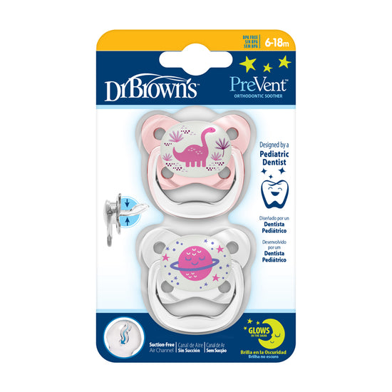 Dr Brown's PreVent Glow In The Dark Butterfly Soothers Pink 6-18m 2Pk l Baby City UK Stockist