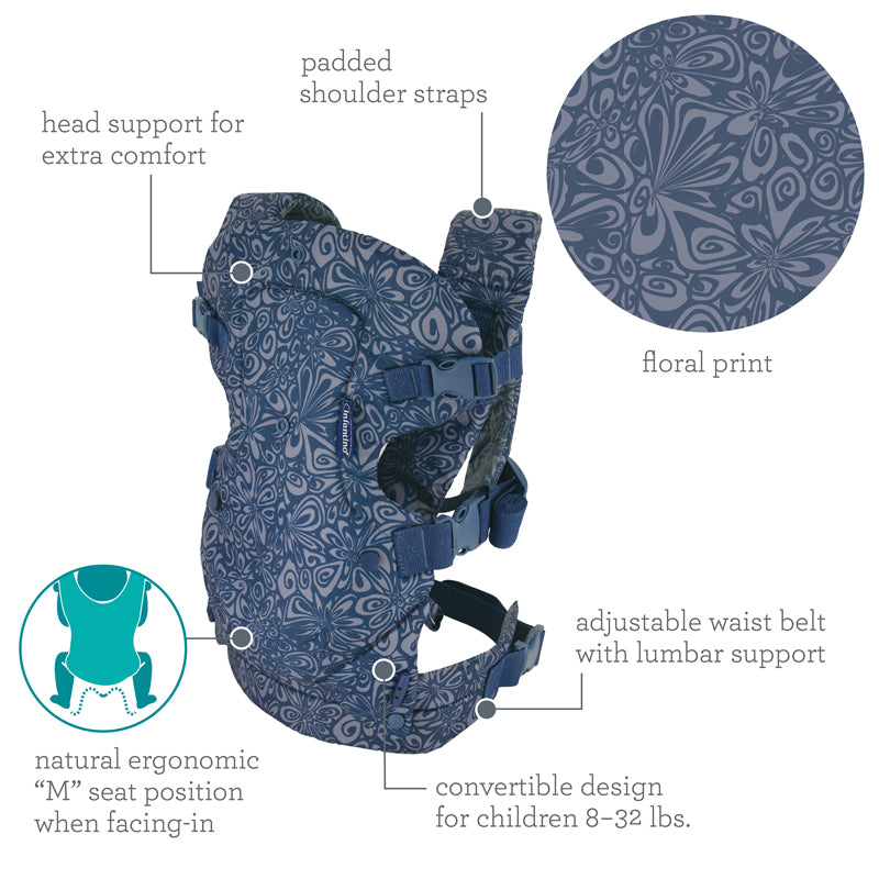 Infantino Flip 4-in-1 Convertible Baby Carrier Navy Floral l To Buy at Baby City