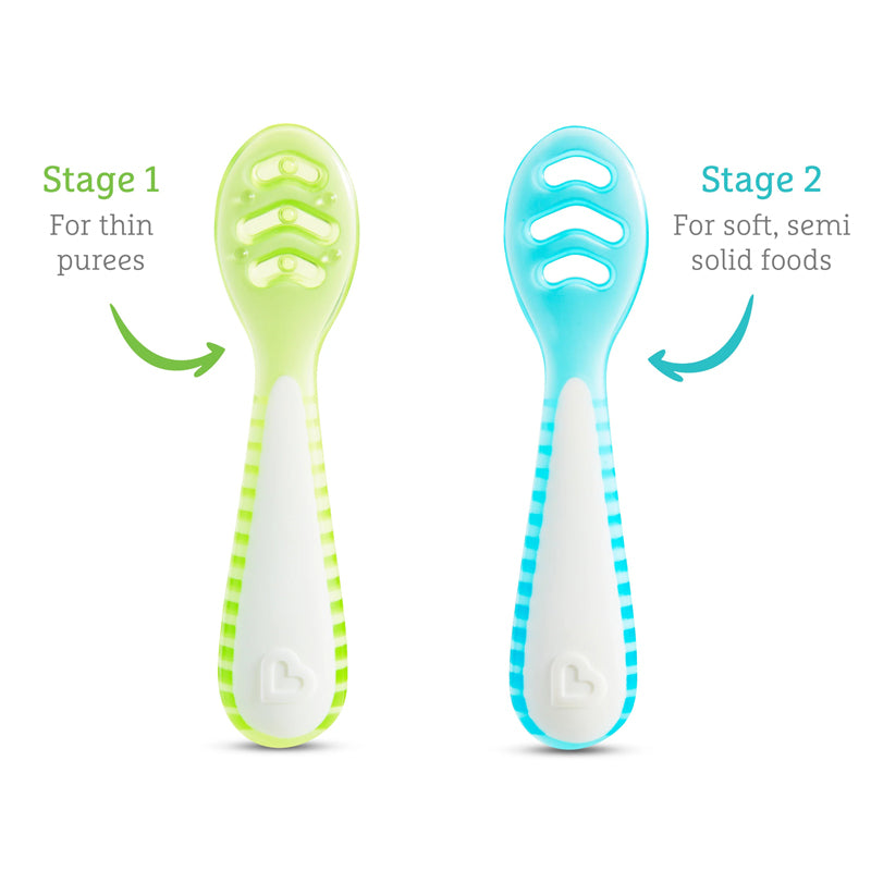 Munchkin Gentle Dip Multistage First Spoons Blue Green 3Pk l To Buy at Baby City