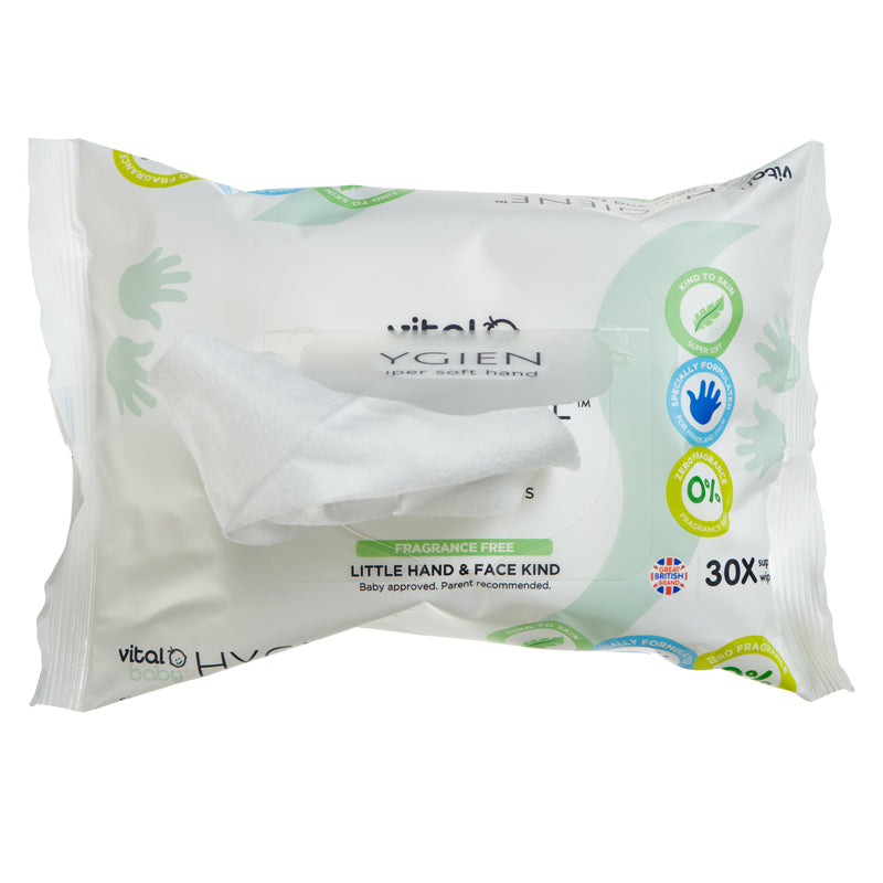 Vital Baby Hygiene Super Soft Hand & Face Wipes - Fragrance Free 30Pk l To Buy at Baby City
