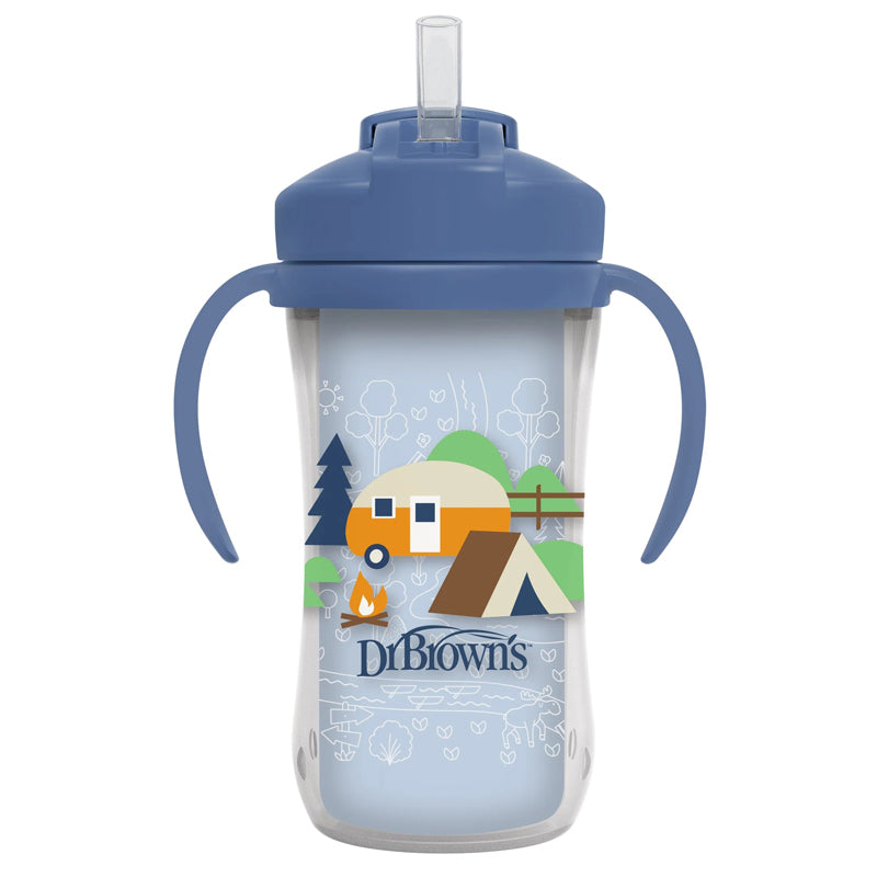 Dr Brown's Insulated Straw Cup with Handles 12m+ Blue Camping 300ml at Baby City