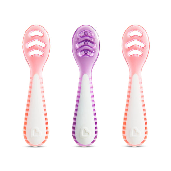 Munchkin Gentle Dip Multistage First Spoons Pink Purple 3Pk at Baby City