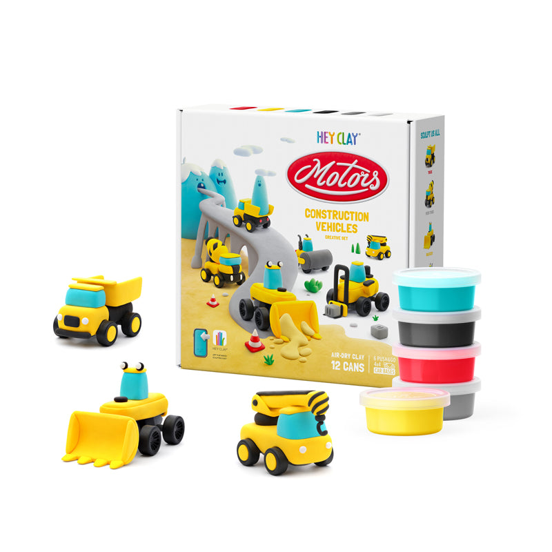 Baby City Stockist of Hey Clay Construction Vehicles Large 12 Can Set