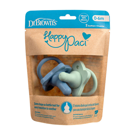Dr Brown's Happypaci Silicone One-Piece Soother Blue 0-6m 2Pk