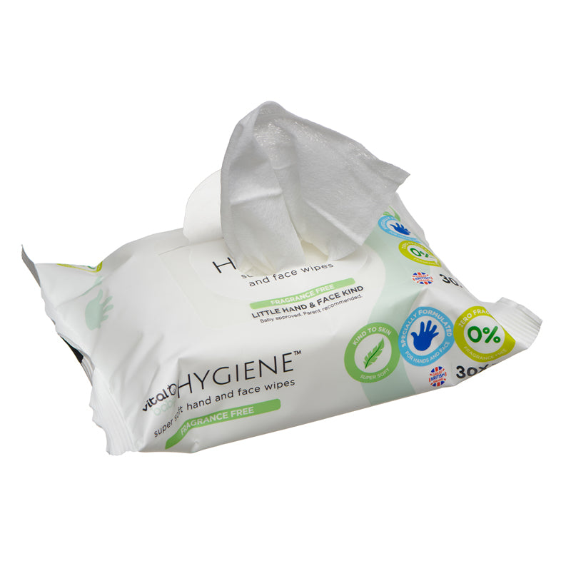 Vital Baby Hygiene Super Soft Hand & Face Wipes - Fragrance Free 30Pk at Baby City