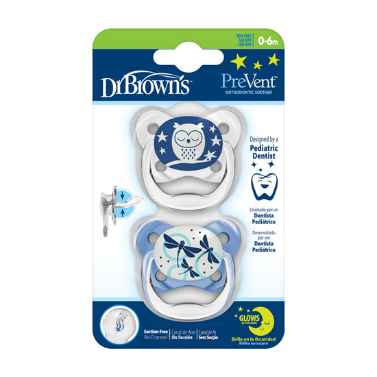 Load image into Gallery viewer, Dr Brown&amp;#39;s PreVent Glow In The Dark Butterfly Soothers Blue 0-6m 2Pk at Baby City&amp;#39;s Shop
