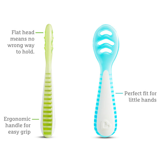 Munchkin Gentle Dip Multistage First Spoons Blue Green 3Pk l Baby City UK Stockist