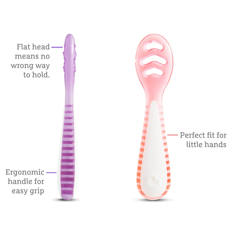 Munchkin Gentle Dip Multistage First Spoons Pink Purple 3Pk l Baby City UK Stockist