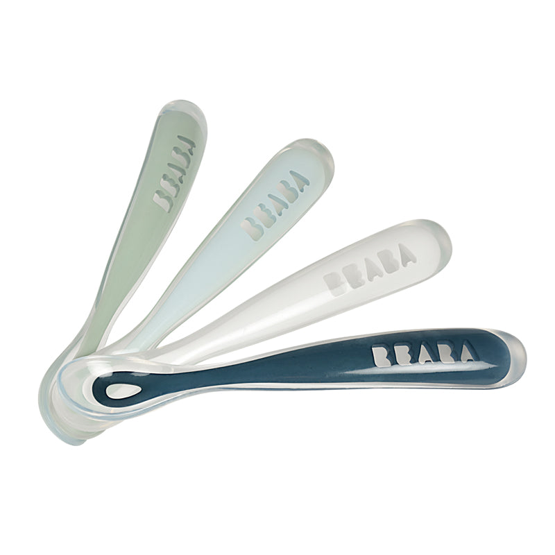 Béaba Ergonomic Silicone Spoons 4Pk Storm at Baby City
