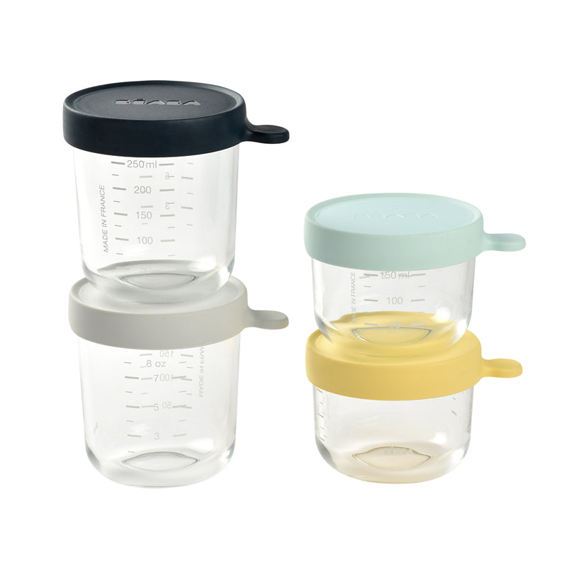 Béaba Glass Storage Jars Sky/Grey 4Pk at Baby City