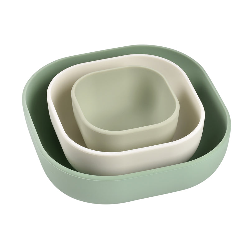 Béaba Set of 3 Silicone Bowls (Sage green/Cotton/Misty green) at Baby City