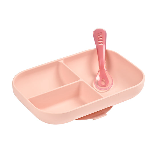 Béaba Silicone Suction Compartment Plate Pink at Baby City