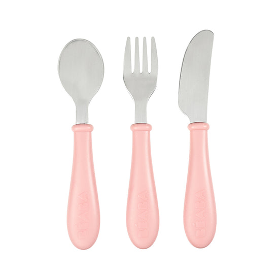 Béaba Stainless Steel Training Cutlery Pale Pink at Baby City