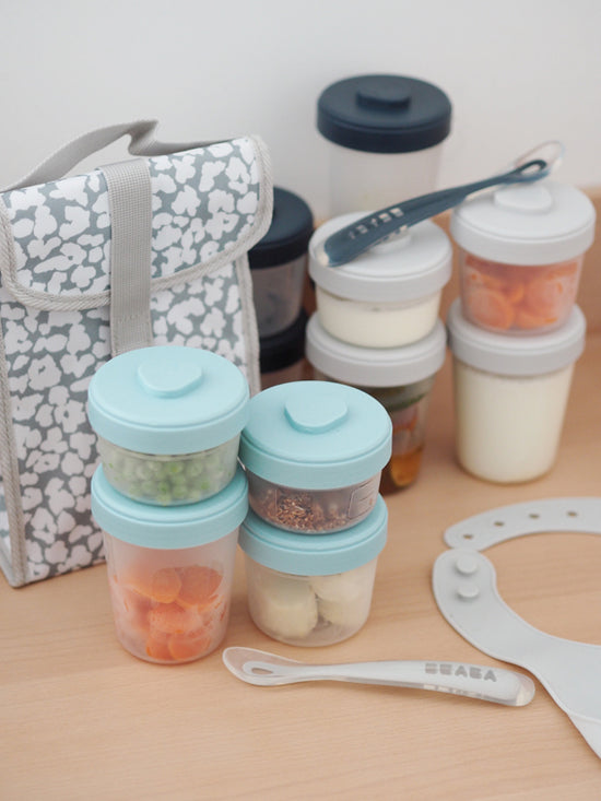 Baby City Stockist of Béaba Baby Food Storage Clip Containers & Spoons Set Storm