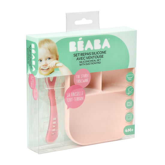 Béaba Silicone Suction Compartment Plate Pink at Baby City's Shop