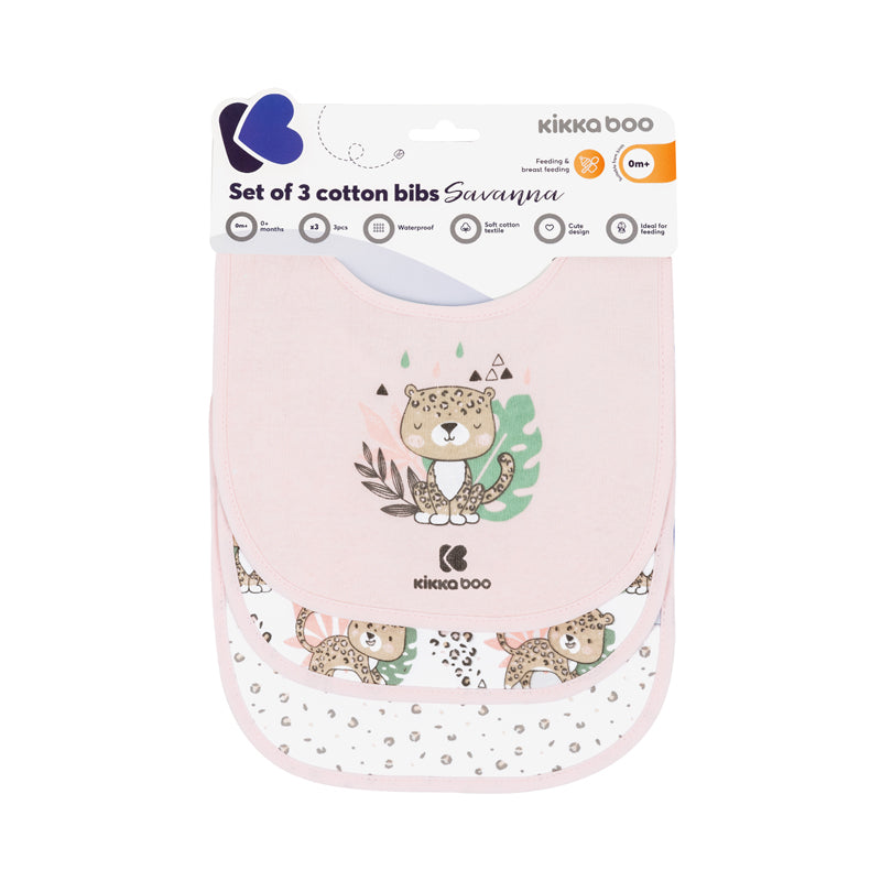 Kikka Boo Cotton Bibs Savanna Pink 3Pk at Baby City's Shop