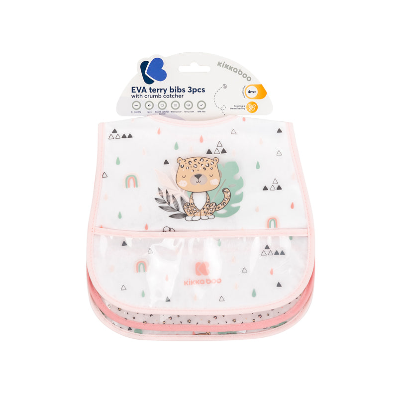 Kikka Boo Eva Terry Bib With Catcher Savanna Pink 3Pk at Baby City's Shop