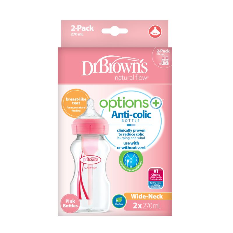 Dr Brown's Options+ Bottle Pink 270ml 2Pk l For Sale at Baby City